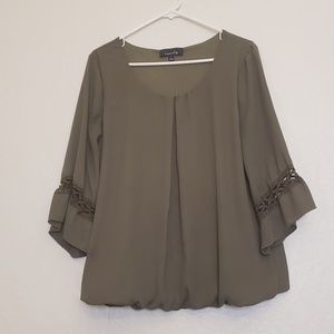 Olive Green Blouse with sleeve detail as shown